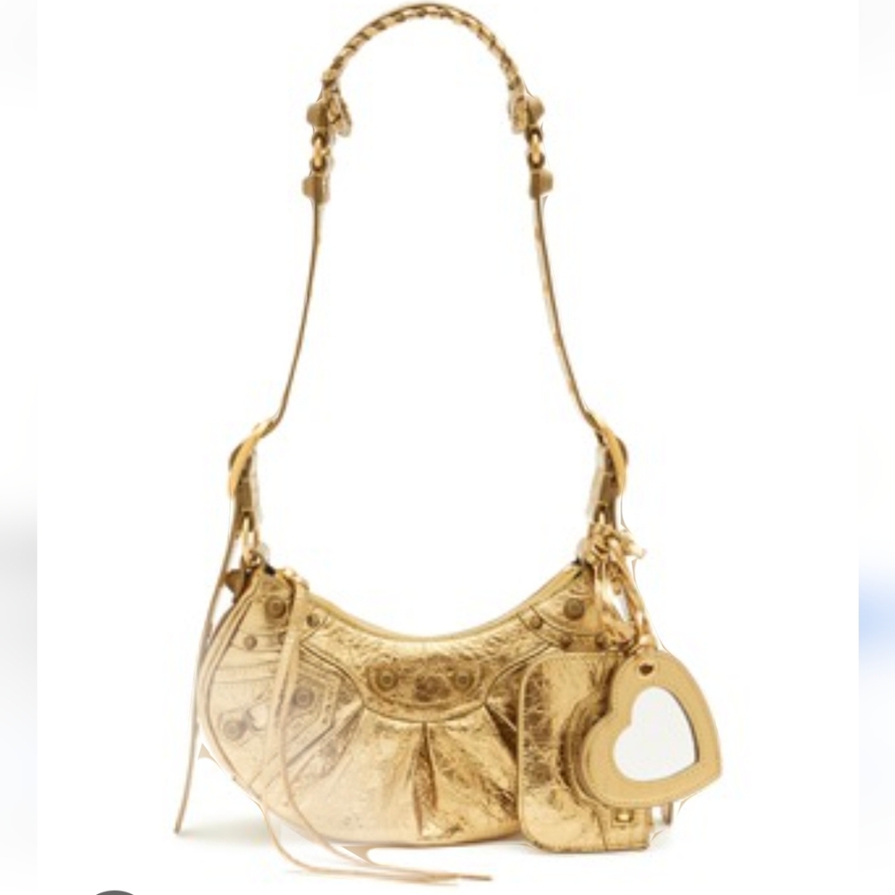 Like new BALENCIAGA metallic gold small moto bag